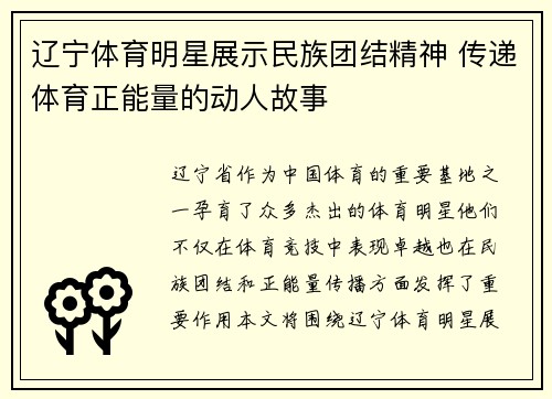 辽宁体育明星展示民族团结精神 传递体育正能量的动人故事